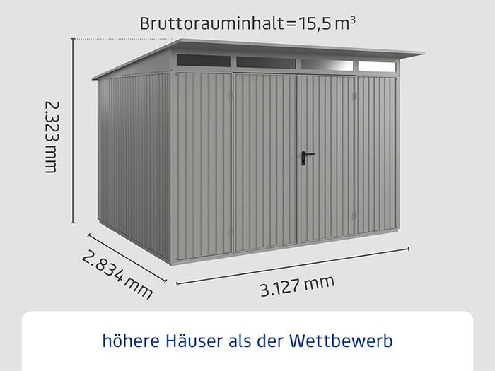 Ecostar Gerätehaus Trend-P,Typ 3, Grau Aluminum, 2 flg