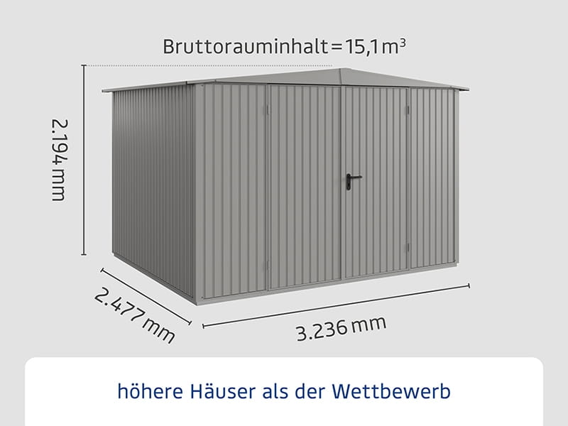 Ecostar Gerätehaus Trend-S,Typ 3, Grau Aluminum, 2 flg