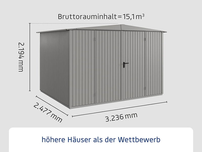 Ecostar Gerätehaus Trend-S,Typ 3, Grau Aluminum, 2 flg