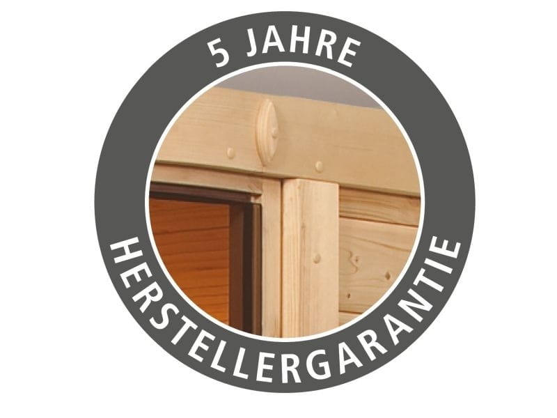 Fanja - Karibu Sauna Plug & Play 3,6 kW Ofen integr. Strg - ohne Dachkranz - Klarglas Ganzglastür