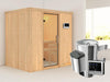 Fanja - Karibu Sauna Plug & Play 3,6 kW Ofen, ext. Steuerung - ohne Dachkranz - Klarglas Ganzglastür