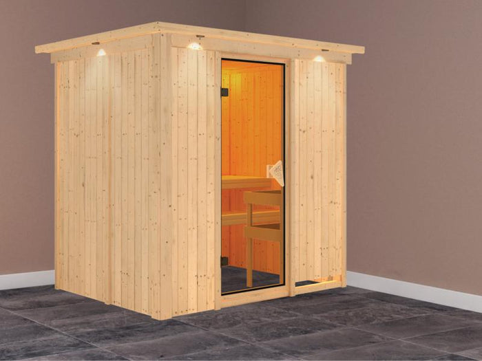 Fanja - Karibu Sauna Plug & Play ohne Ofen - mit Dachkranz -
