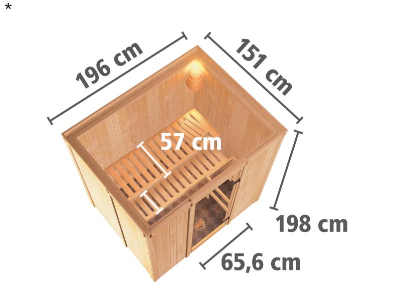 Fanja - Karibu Sauna Plug & Play ohne Ofen - ohne Dachkranz - Moderne Saunatür
