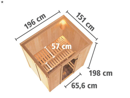 Fanja - Karibu Sauna Plug & Play ohne Ofen - ohne Dachkranz - Klarglas Ganzglastür
