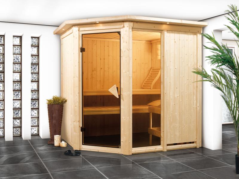 Fiona 1 - Karibu Sauna inkl. 9-kW-Ofen - mit Dachkranz -