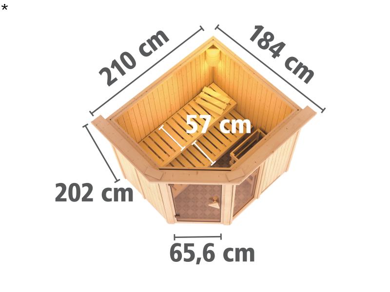 Fiona 2 - Karibu Sauna inkl. 9-kW-Ofen - mit Dachkranz -