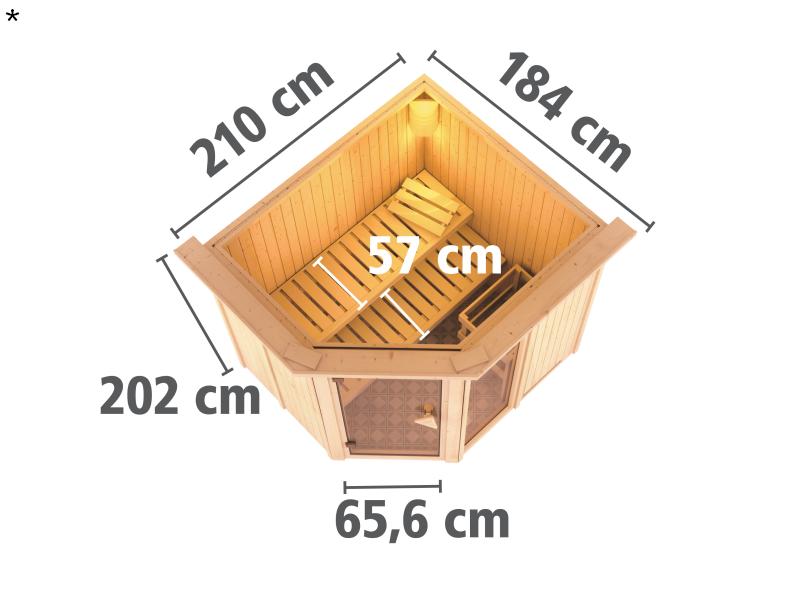 Fiona 2 - Karibu Sauna inkl. 9-kW-Ofen - mit Dachkranz -