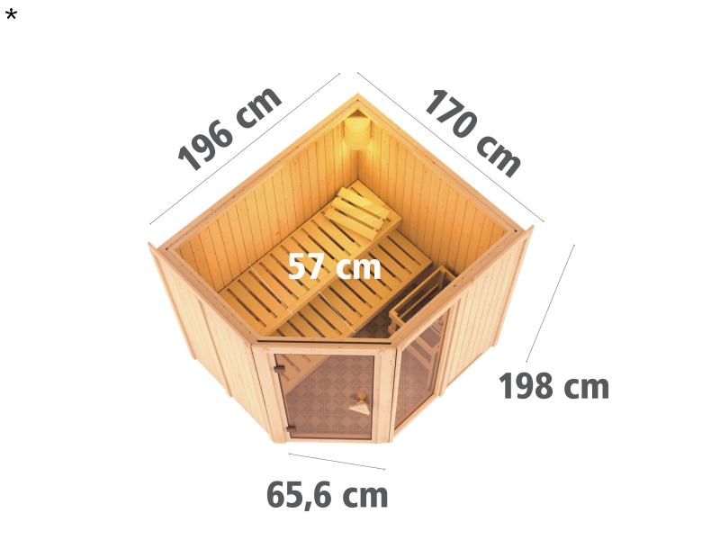 Fiona 2 - Karibu Sauna inkl. 9-kW-Ofen - ohne Dachkranz -