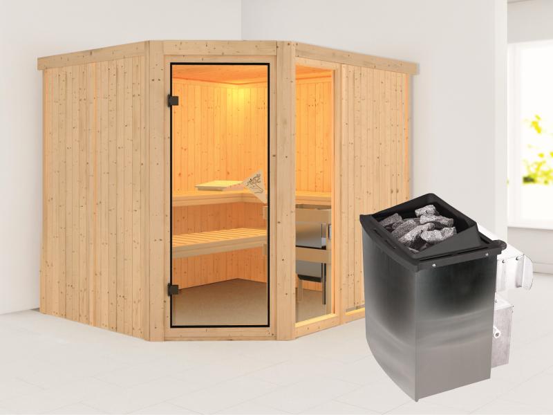 Fiona 3 - Karibu Sauna inkl. 9-kW-Ofen - ohne Dachkranz -