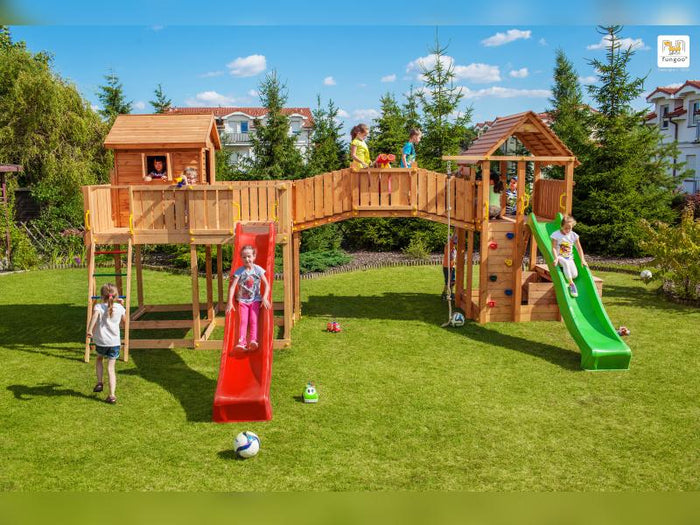 FUNGOO MAXI SET  JOYFUL CASTEL (My_SPACE_XL FORTRESS Toybox Rainbow) / NADELHOLZ teak impr.