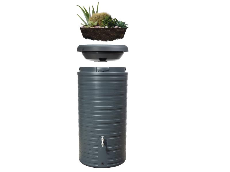 Garantia Regentonne Nordic 2in1, 300 Liter, graphit grey, inkl. Pflanzschale