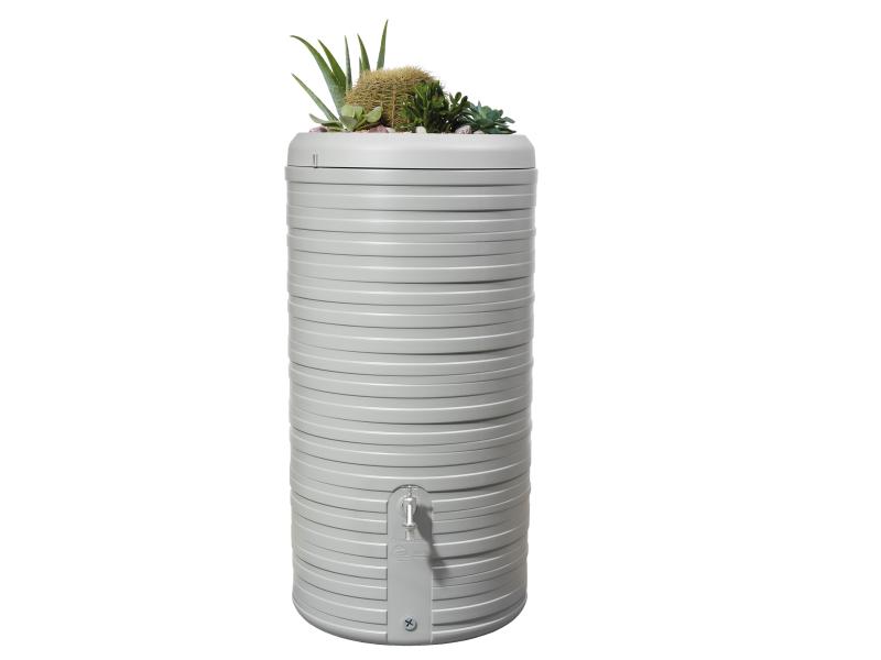 Garantia Regentonne Nordic 2in1, 300 Liter, steingrau, inkl. Pflanzschale