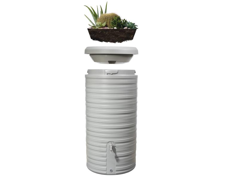 Garantia Regentonne Nordic 2in1, 300 Liter, steingrau, inkl. Pflanzschale