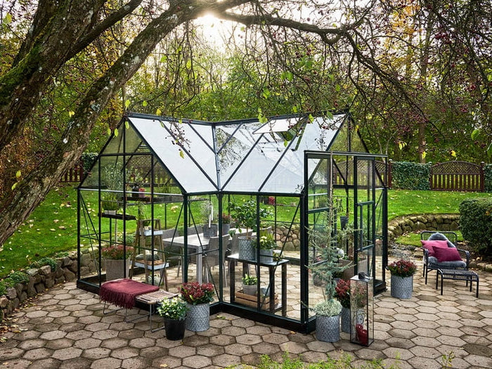 Halls Gewächshaus Garden Room Grün Sicherheitsglas SPARSET inkl. Fundament