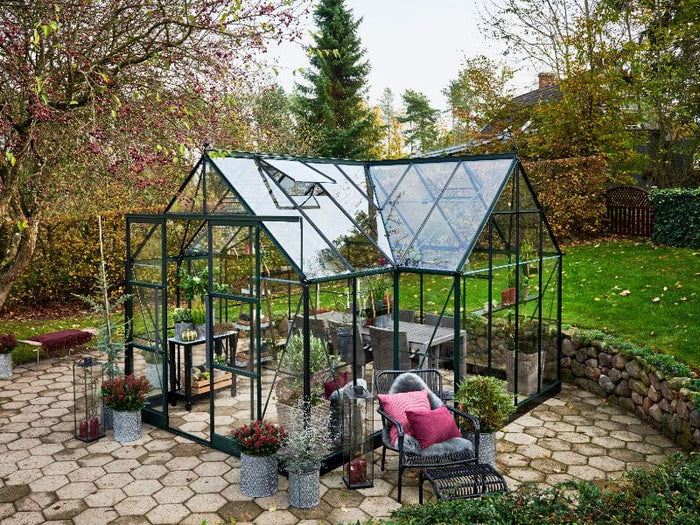 Halls Gewächshaus Garden Room Grün Sicherheitsglas SPARSET inkl. Fundament