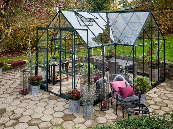 Halls Gewächshaus Garden Room Grün Sicherheitsglas SPARSET inkl. Fundament