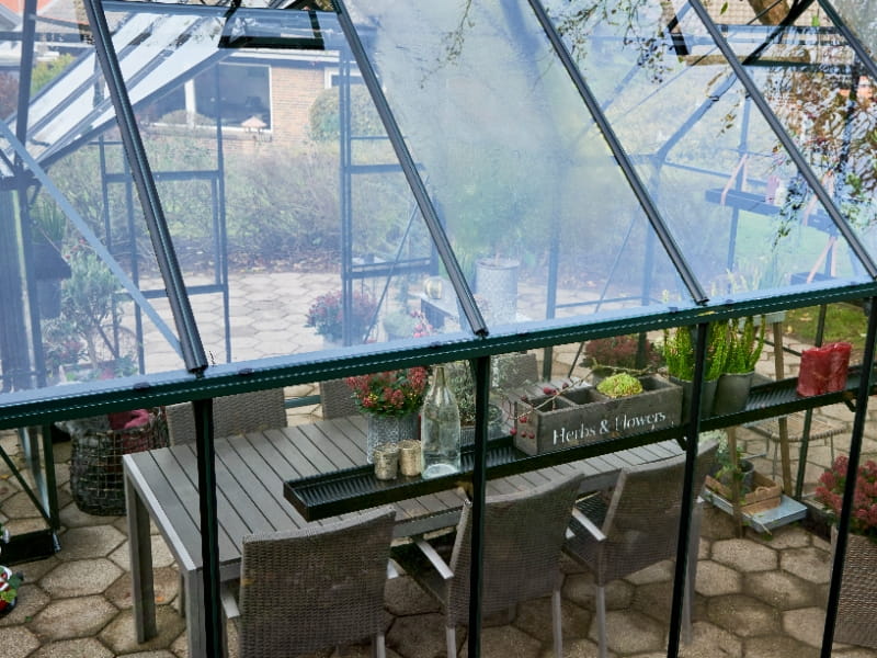 Halls Gewächshaus Garden Room Grün Sicherheitsglas SPARSET inkl. Fundament