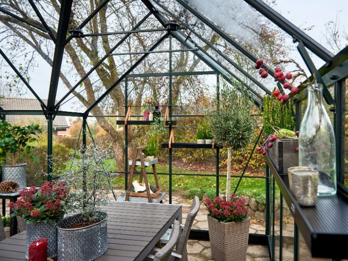 Halls Gewächshaus Garden Room Grün Sicherheitsglas SPARSET inkl. Fundament