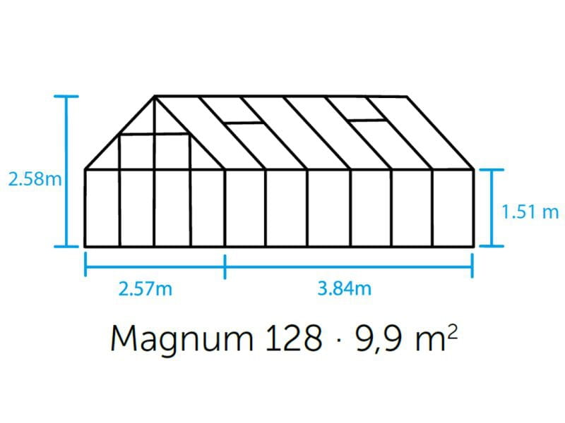 Halls Gewächshaus Magnum 128 Alu Sicherheitsglas - SPARSET inkl. Fundament