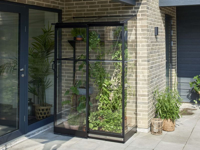 Halls Gewächshaus Qube Lean-to 24 Schwarz Sicherheitsglas