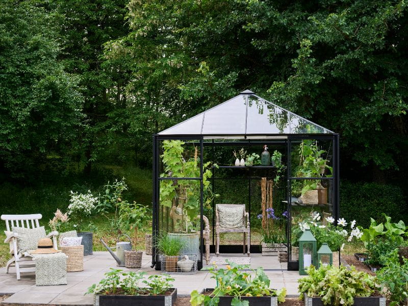 Halls Gewächshaus Qube+ 88 Schwarz Sicherheitsglas