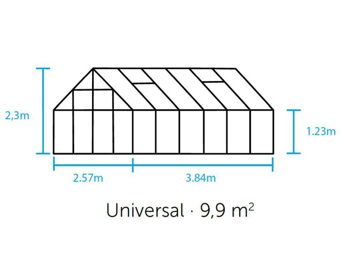 Halls Gewächshaus Universal 128 Schwarz Blankglas  9,9m² - SPARSET inkl. Fundament schwarz