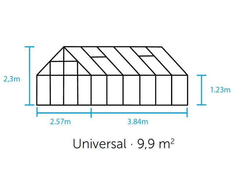 Halls Gewächshaus Universal 148 Schwarz 3 mm Blankglas