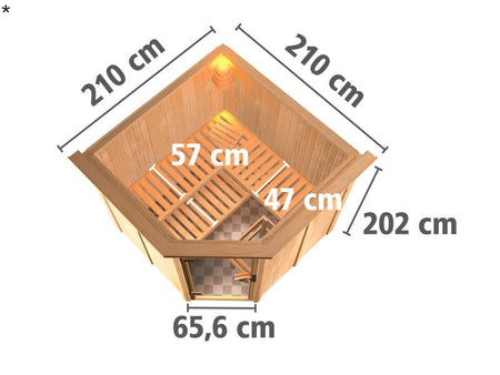 Jarin - Karibu Sauna inkl. 9-kW-Bioofen - mit Dachkranz -