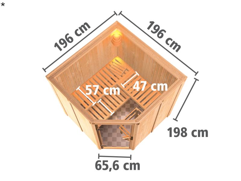 Jarin - Karibu Sauna inkl. 9-kW-Bioofen - ohne Dachkranz -