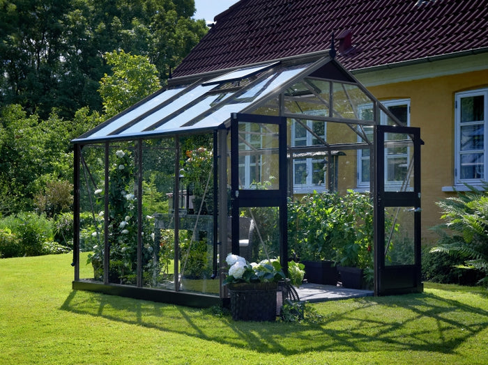 Juliana Gewächshaus Premium 8.8 Anthrazit pulverbeschichtet, 3mm Sicherheitsglas -SPARSET inkl. Fund