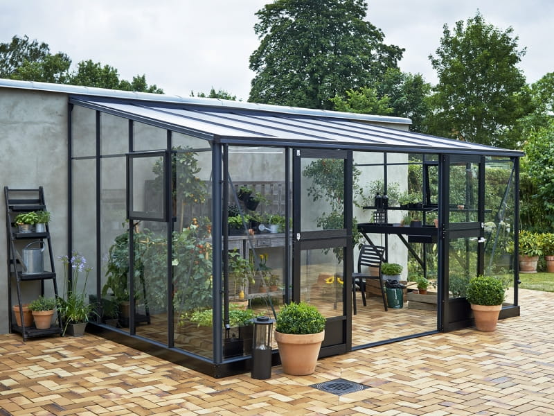Juliana Gewächshaus Veranda 12.9 Anthrazit pulverbeschichtet, 3mm Sicherheitsglas