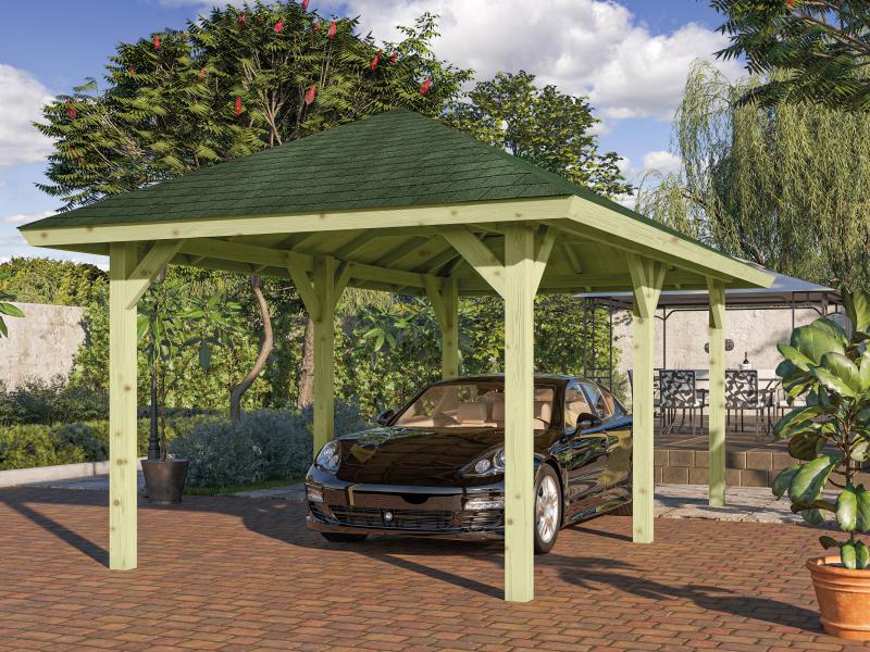 Karibu 4-Eck Pavillon Classic Bergen 2 kdi Sparset inkl. Schindeln