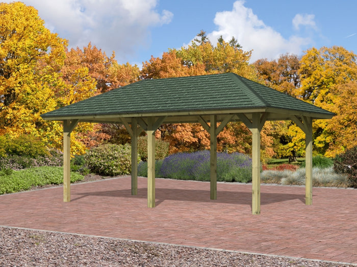 Karibu 4-Eck Pavillon Classic Bergen 2 kdi Sparset inkl. Schindeln