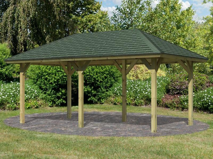 Karibu 4-Eck Pavillon Classic Bergen 2 kdi Sparset inkl. Schindeln