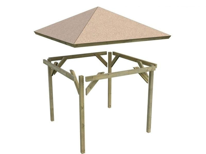 Karibu 4-Eck Pavillon Classic Bergen 2 kdi Sparset inkl. Schindeln