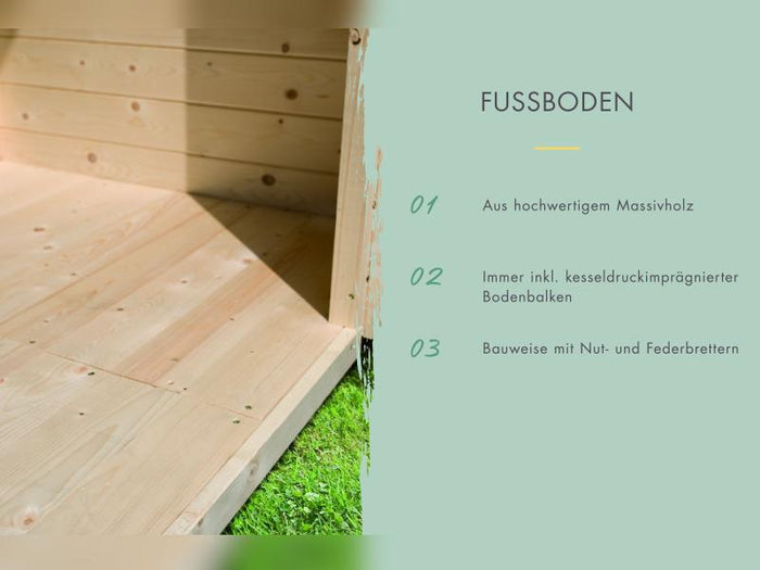 Karibu Aktionsgartenhaus Chalet mit Terrasse, natur, inkl. selbstklebende Dachbahn, Vlies, Wurzelsch
