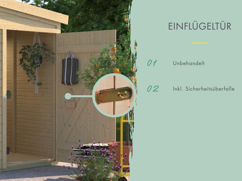 Karibu Aktionsgerätehaus Lohmi mit Anbau,  naturbelassen 14 mm
