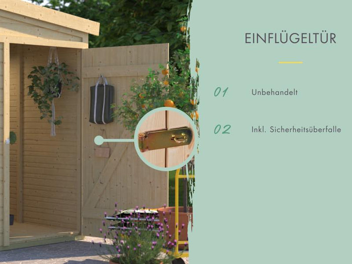 Karibu Aktionsgerätehaus Lohmi mit Anbau,  naturbelassen 14 mm