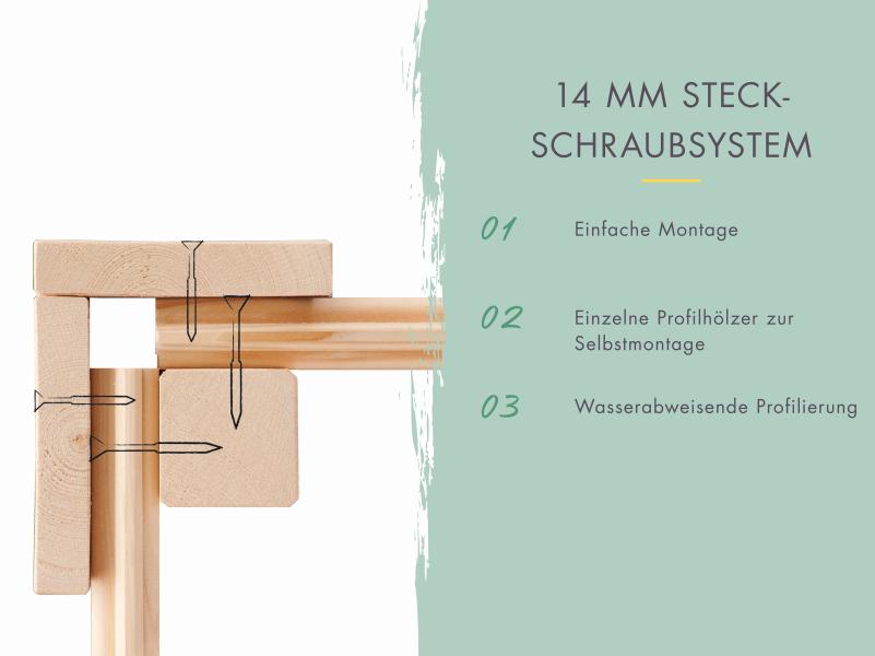 Karibu Aktionsgerätehaus Lohmi mit Anbau,  naturbelassen 14 mm