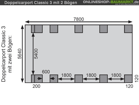Karibu Carport Classic Doppel 2 mit 2 Einfahrtsbögen kdi