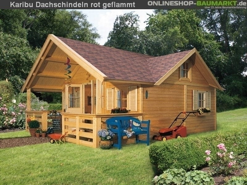 Karibu Dachschindeln Asymetrisch rot geflammt 14 Pakete