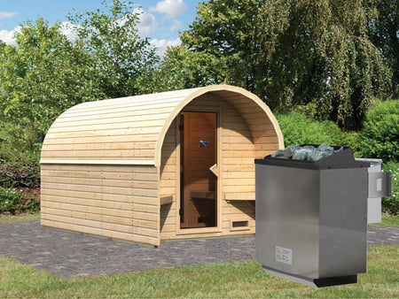 Karibu Fasshaus 3 mit 9 kW Bioofen externe Steuerung