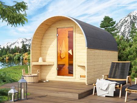 Karibu Fasshaus 3 mit 9 kW Bioofen externe Steuerung