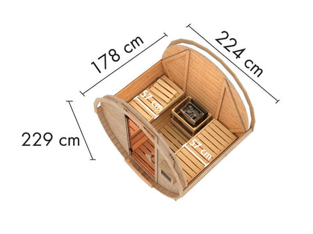 Karibu Fasssauna 1, 38 mm-  inkl. 9 kW Bioofen externe Steuerung