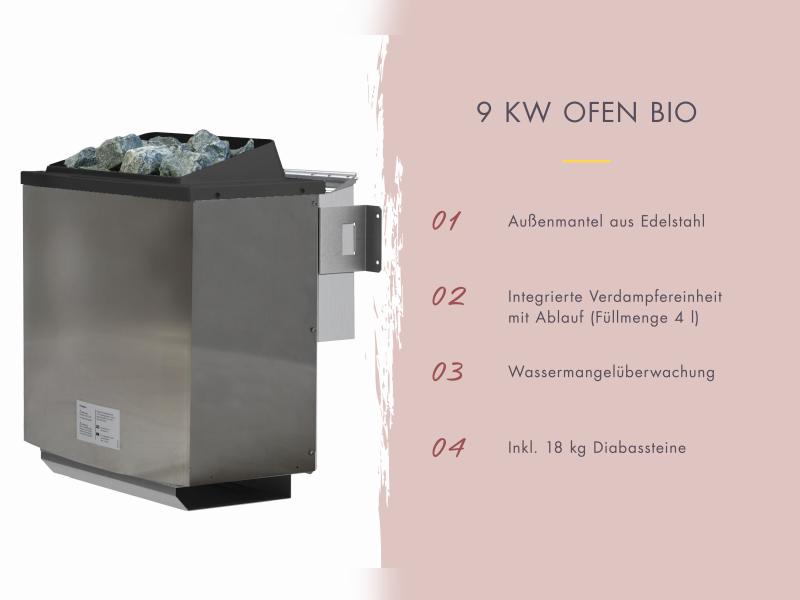 Karibu Fasssauna 1, 38 mm-  inkl. 9 kW Bioofen externe Steuerung