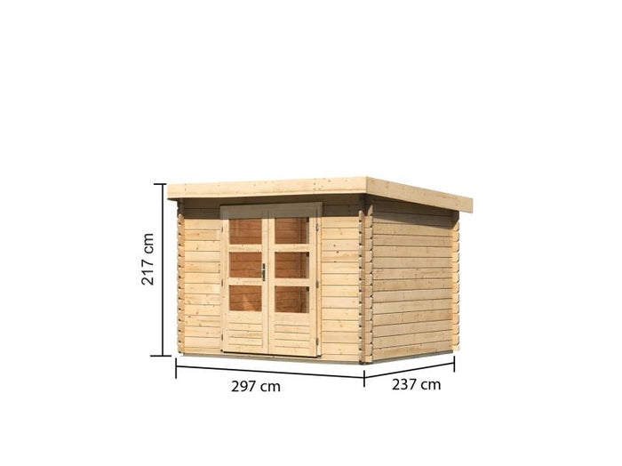 Karibu Gartenhaus Flora 3 natur, inkl. selbstklebende Dachbahn, Vlies und Wurzelschutzfolie (für Dac