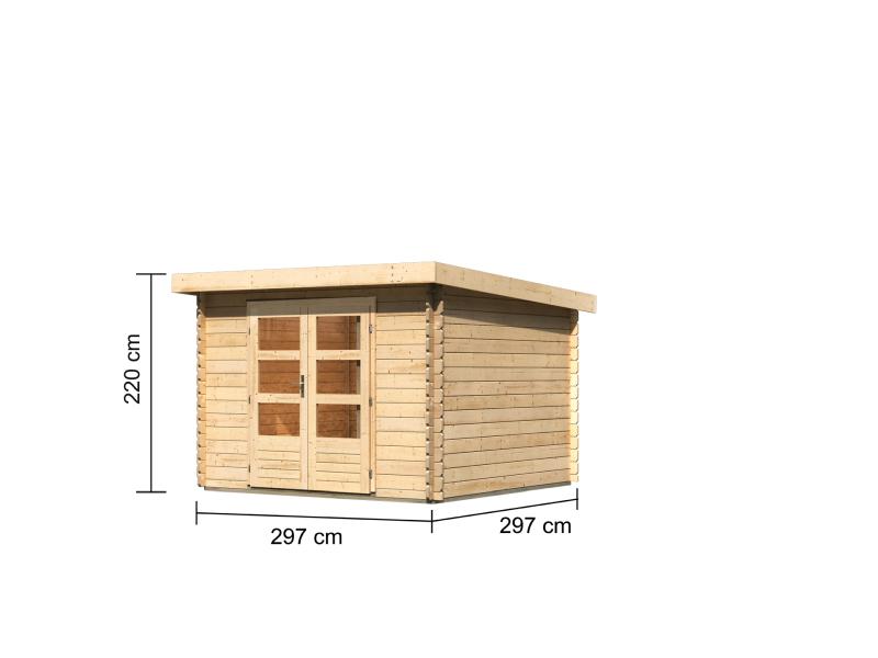 Karibu Gartenhaus Flora 5 natur,inkl. selbstklebende Dachbahn, Vlies und Wurzelschutzfolie (für Dach