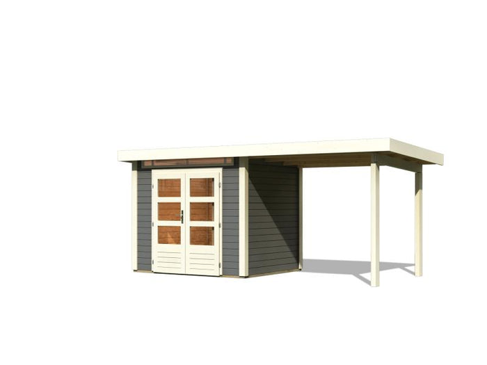 Karibu Gartenhaus Kandern 2 mit Anbaudach 2,35 m, terragrau