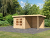 Karibu Gartenhaus Kandern 3 natur mit Anbaudach 2,35 m inkl. Rückwand