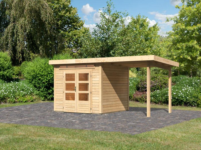 Karibu Gartenhaus Kandern 3 natur mit Anbaudach 2,35 m